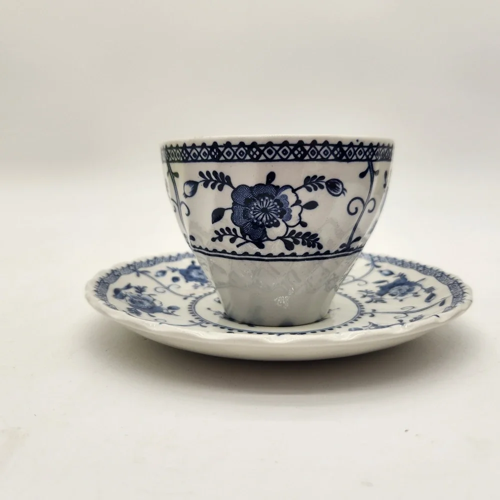 Johnson Brothers Indies Blue Ironstone Cup and Saucer Set Made in England Floral - Picture 7 of 11
